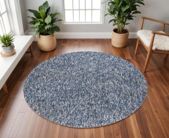 8' Indigo And Ivory Abstract Hand Woven Round Rug