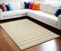5' X 7' Ivory And White New Zealand Lambs Wool Striped Hand Woven Area Rug