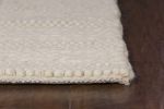 5' X 7' Ivory And White New Zealand Lambs Wool Striped Hand Woven Area Rug