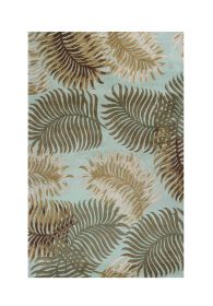 5' X 8' Aqua And Brown Wool Botanical Leaves Hand Tufted Area Rug