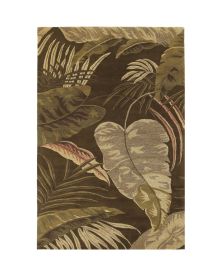 5' X 8' Brown And Beige Wool Botanical Leaves Hand Tufted Area Rug