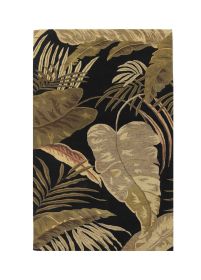 5' X 8' Black Beige And Brown Wool Botanical Leaves Hand Tufted Area Rug