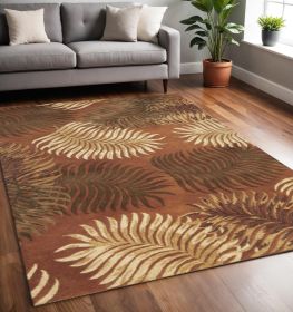 5' X 8' Rust Orange And Green Wool Botanical Leaves Hand Tufted Area Rug