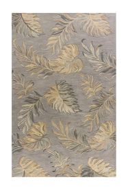 5' X 8' Gray And Taupe Wool Botanical Leaves Hand Tufted Area Rug