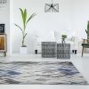8' X 11' Gray And Navy Blue Botanical Leaves Area Rug