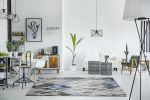 8' X 11' Gray And Navy Blue Botanical Leaves Area Rug