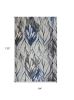 8' X 11' Gray And Navy Blue Botanical Leaves Area Rug