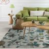 8' X 11' Teal Blue White And Green Floral Vines Area Rug