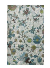 8' X 11' Teal Blue White And Green Floral Vines Area Rug