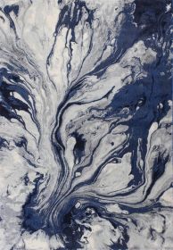 7' X 10' Blue Gray And Ivory Abstract Area Rug