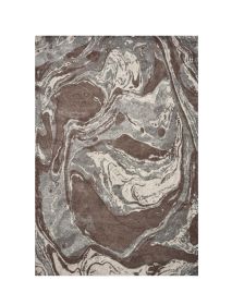 7' X 10' Brown And Ivory Abstract Area Rug