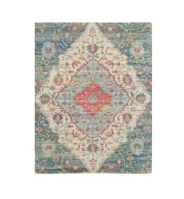 7' X 12' Blue Beige And Brick Red Jute Medallion Handmade Area Rug