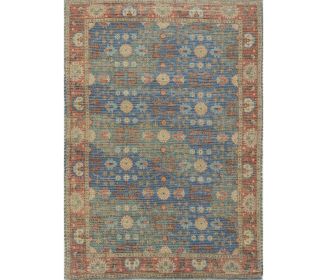 8' X 11' Blue Red And Beige Jute Floral Medallion Handmade Area Rug