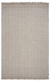 8' X 10' Beige And Gray Wool Chevron Hand Woven Area Rug With Fringe