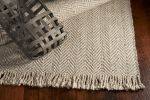 8' X 10' Beige And Gray Wool Chevron Hand Woven Area Rug With Fringe