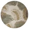 8' Beige Green And Brown Wool Botanical Leaves Hand Tufted Round Rug