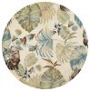 7' Ivory And Blue Wool Botanical Leaves Hand Tufted Round Rug