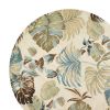 7' Ivory And Blue Wool Botanical Leaves Hand Tufted Round Rug
