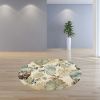 7' Ivory And Blue Wool Botanical Leaves Hand Tufted Round Rug