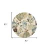 7' Ivory And Blue Wool Botanical Leaves Hand Tufted Round Rug