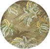 8' Moss Green And Yellow Wool Tropical Botanical Hand Tufted Round Rug