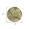 8' Moss Green And Yellow Wool Tropical Botanical Hand Tufted Round Rug