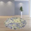 7' Blue Green And Beige Wool Tropical Botanical Hand Tufted Round Rug