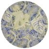 7' Blue Green And Beige Wool Tropical Botanical Hand Tufted Round Rug
