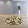 8' Ivory Green And Brown Wool Tropical Botanical Hand Tufted Round Rug