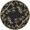 8' Black Green And Brown Wool Tropical Botanical Hand Tufted Round Rug