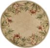 8' Beige Red And Green Wool Tropical Floral Hand Tufted Round Rug