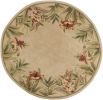 8' Beige Red And Green Wool Tropical Floral Hand Tufted Round Rug