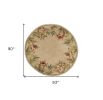 8' Beige Red And Green Wool Tropical Floral Hand Tufted Round Rug