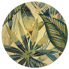 8' Ivory Teal And Green Wool Tropical Botanical Hand Tufted Round Rug