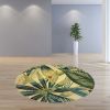 8' Ivory Teal And Green Wool Tropical Botanical Hand Tufted Round Rug