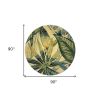 8' Ivory Teal And Green Wool Tropical Botanical Hand Tufted Round Rug