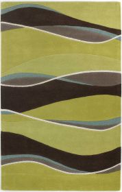 8' X 11' Lime Green Brown And Blue Wool Abstract Hand Tufted Area Rug