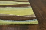 8' X 11' Lime Green Brown And Blue Wool Abstract Hand Tufted Area Rug
