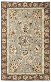8' X 11' Gray Brown And Ivory New Zealand Lambs Wool Floral Medallion Hand Tufted Area Rug