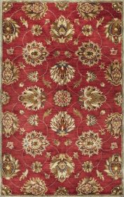 8' X 10' Red Ivory And Brown Wool Floral Hand Tufted Area Rug