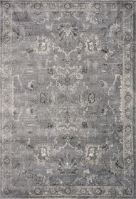 9' X 13' Gray And Light Gray Floral Medallion Area Rug