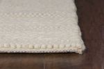 8' X 10' Ivory And White Wool Striped Hand Woven Area Rug