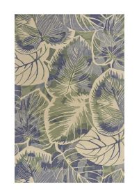 7' X 9' Blue Green And Beige Wool Tropical Botanical Hand Tufted Area Rug