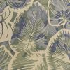 7' X 9' Blue Green And Beige Wool Tropical Botanical Hand Tufted Area Rug