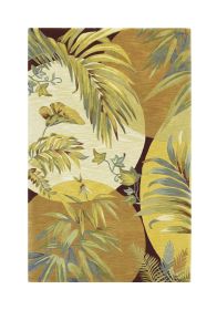 8' X 10' Coral Green And Ivory Wool Tropical Botanical Hand Tufted Area Rug