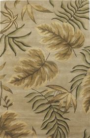 8' X 11' Sand And Beige Wool Botanical Leaves Hand Tufted Area Rug