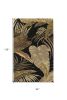 8' X 11' Black Beige And Brown Wool Botanical Leaves Hand Tufted Area Rug