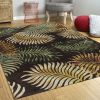 8' X 10' Espresso Beige And Green Wool Botanical Leaves Hand Tufted Area Rug