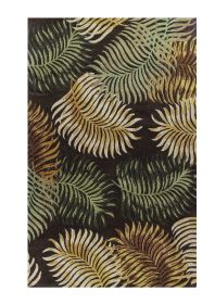 8' X 10' Espresso Beige And Green Wool Botanical Leaves Hand Tufted Area Rug