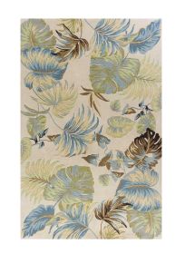 8' X 10' Ivory And Blue Wool Botanical Leaves Hand Tufted Area Rug